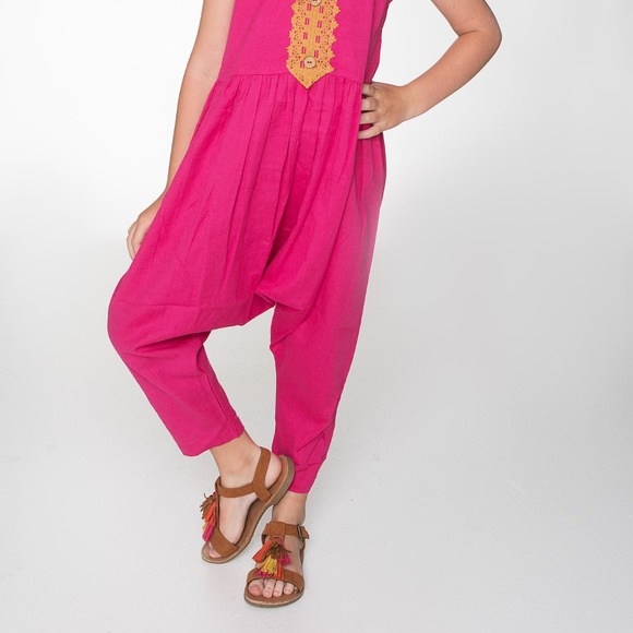 NEW Boho Kids Hot Pink Jumpsuit w/ Lace Detail - Picture 3 of 5